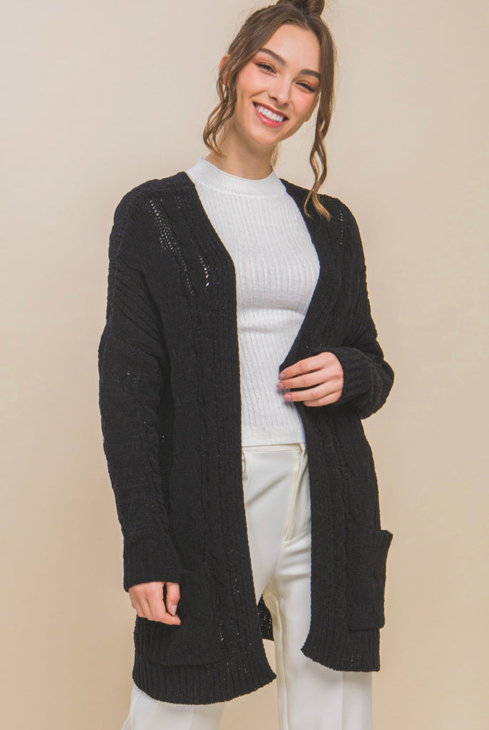 Chenille cable knit oversized cardigan