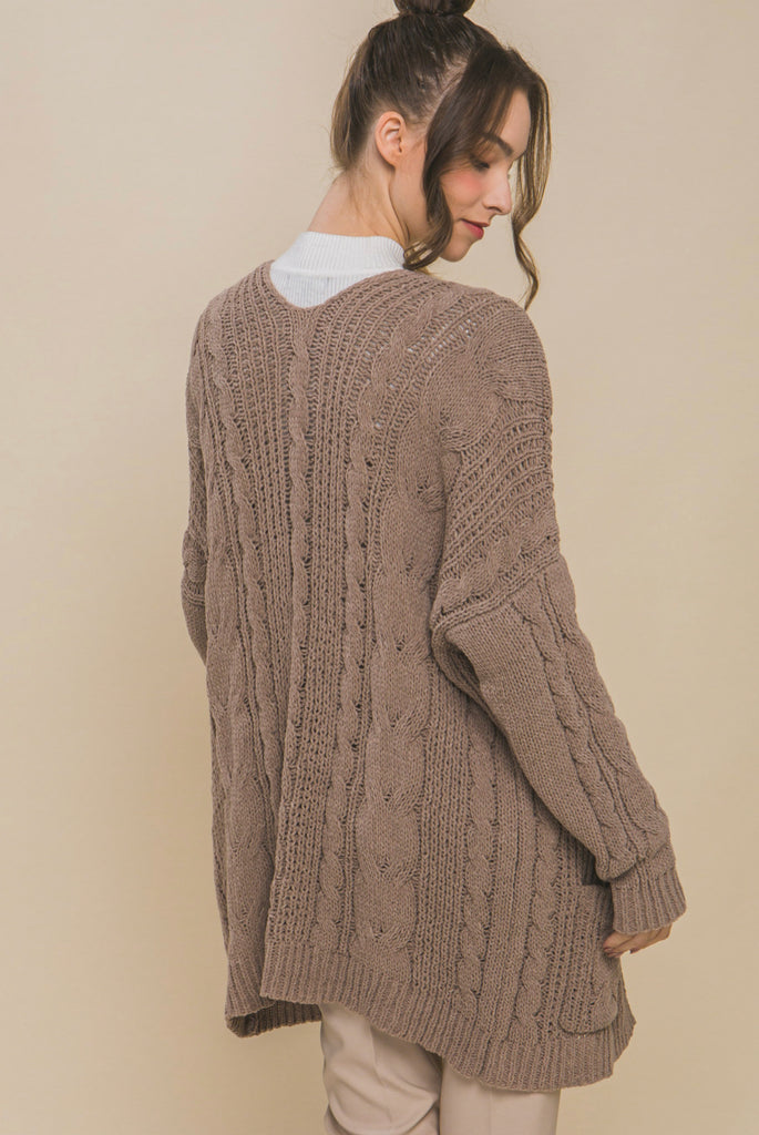 Chenille cable knit oversized cardigan