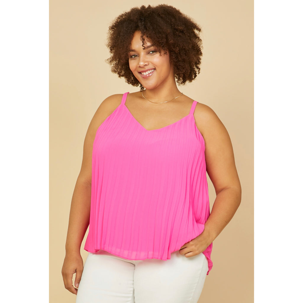Plus size back strap detail pleated cami top