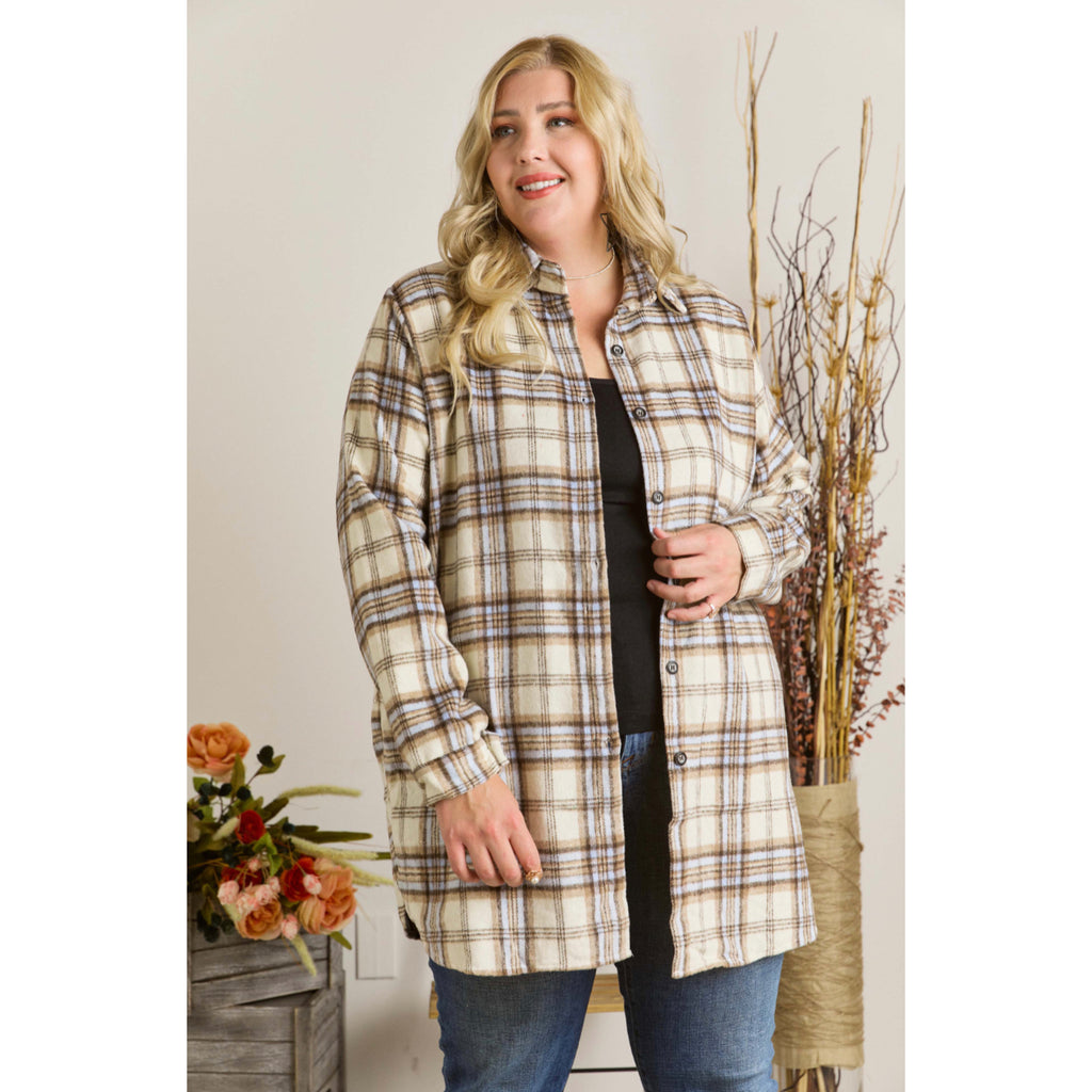 Plus long line flannel shacket | My She Shed Boutique