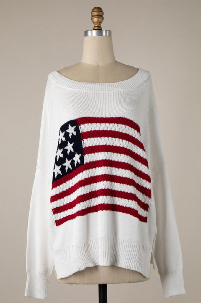 Flag crochet knit sweater top