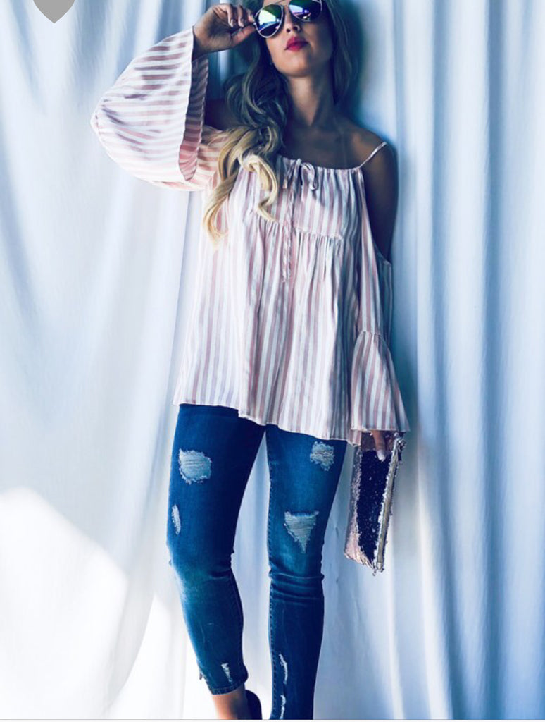 Stripe with adjustable long sleeve top