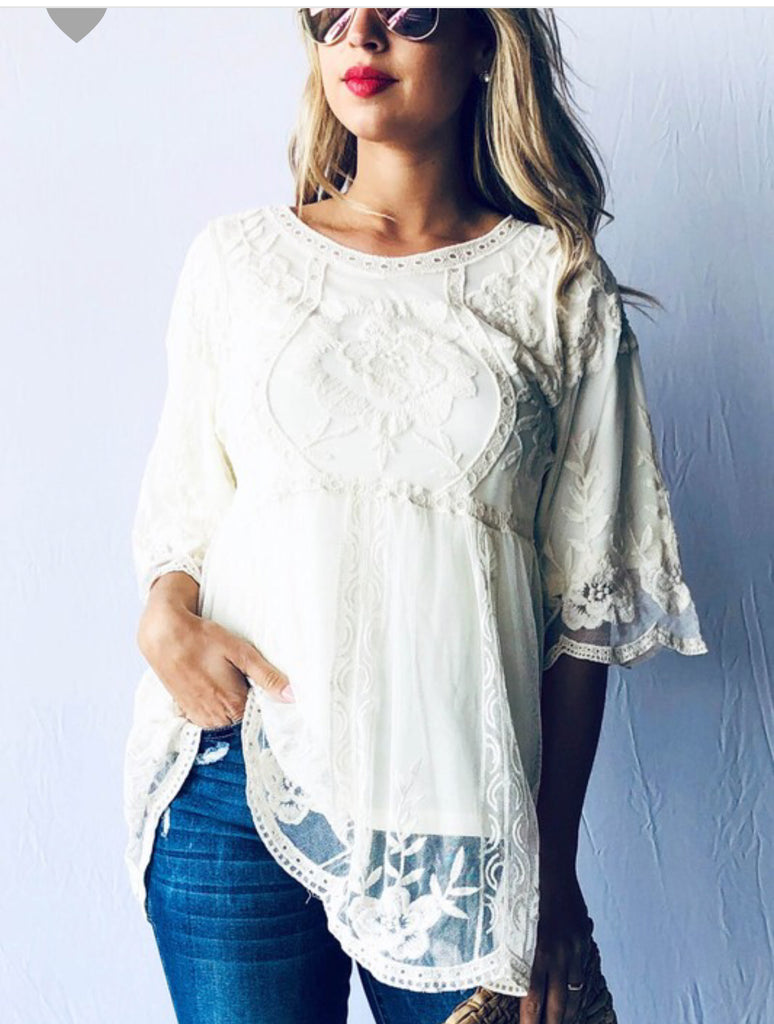 Floral Embroidered Mesh Lace Tunic