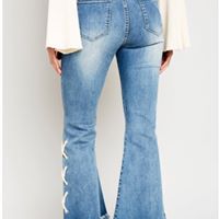 Lace Up Distressed Flare Jeans