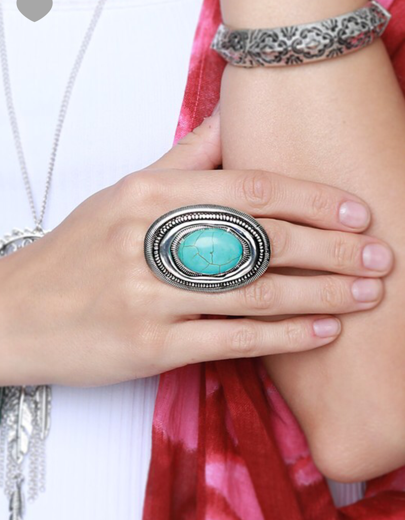 Boho inspired oversized fashion ring, Turquoise