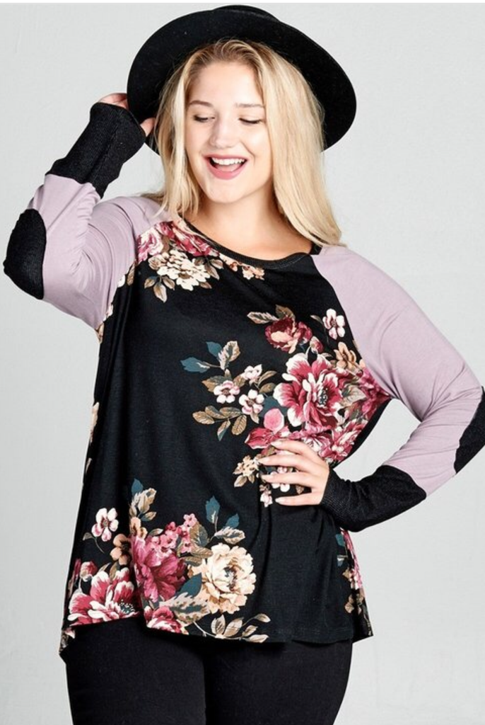 Plus size Floral Baseball Knit Tee