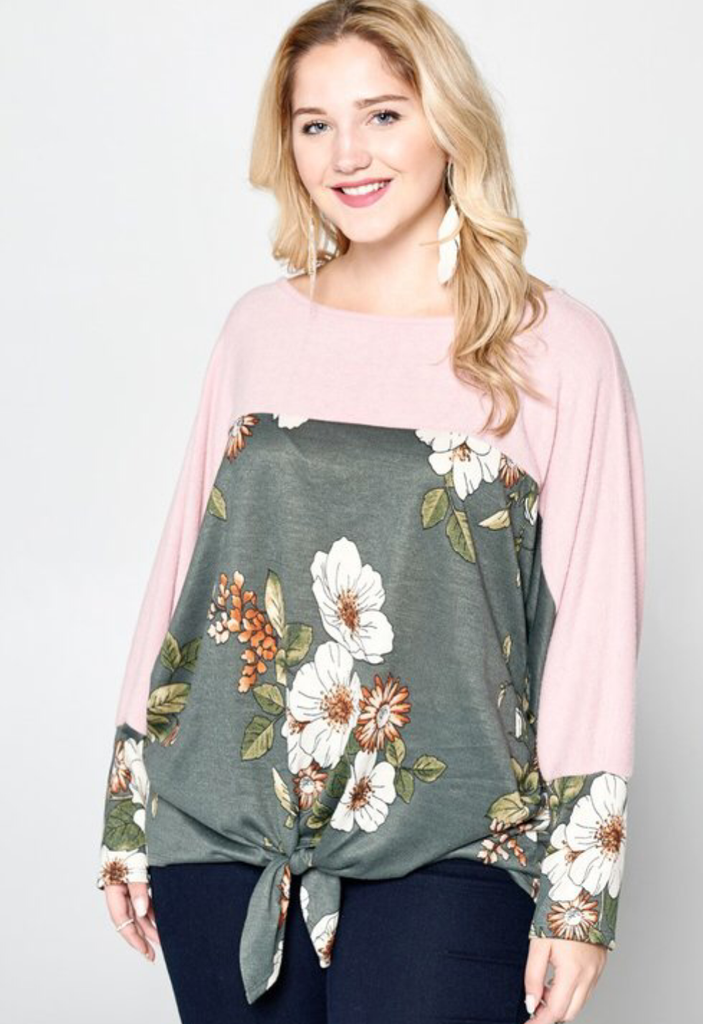 Plus size Floral Brushed, Hacci Knit top