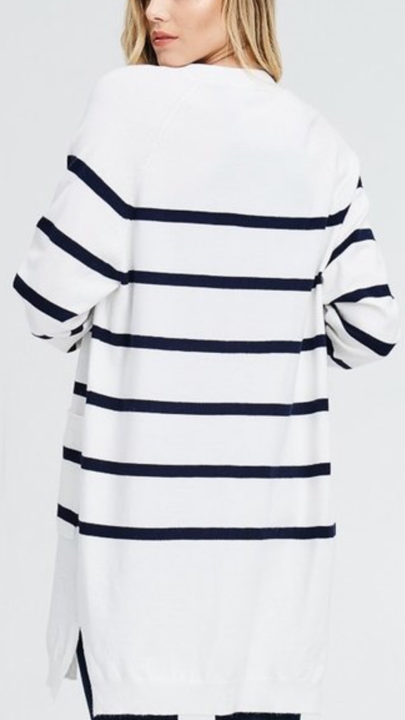 Della Stripe Long Cardigan with button front