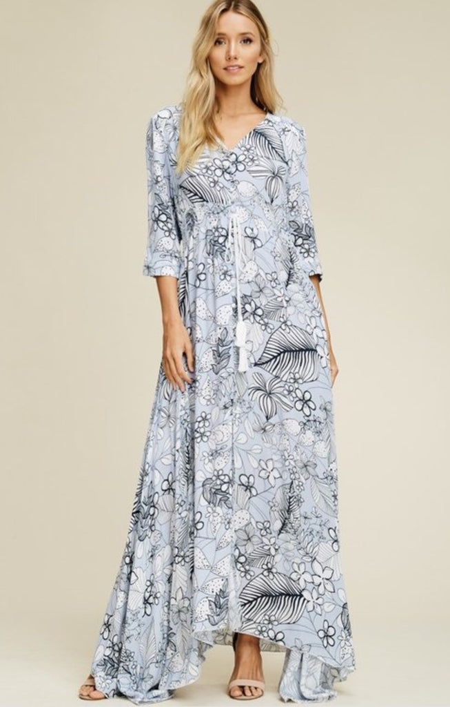 Floral Dress with 3/4 Sleeve and button front