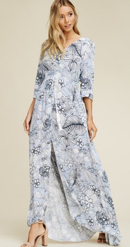 Floral Dress with 3/4 Sleeve and button front