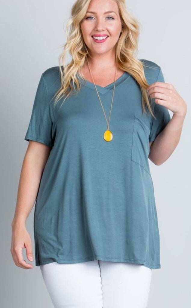 Plus size Dusty Teal V-Neck Tee
