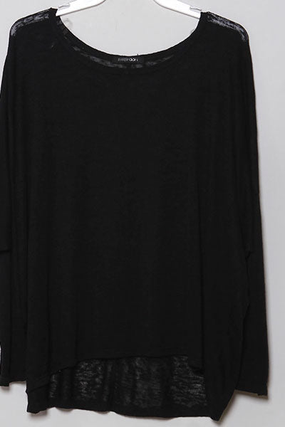 Long Sleeve Hacci Knit Top= Black