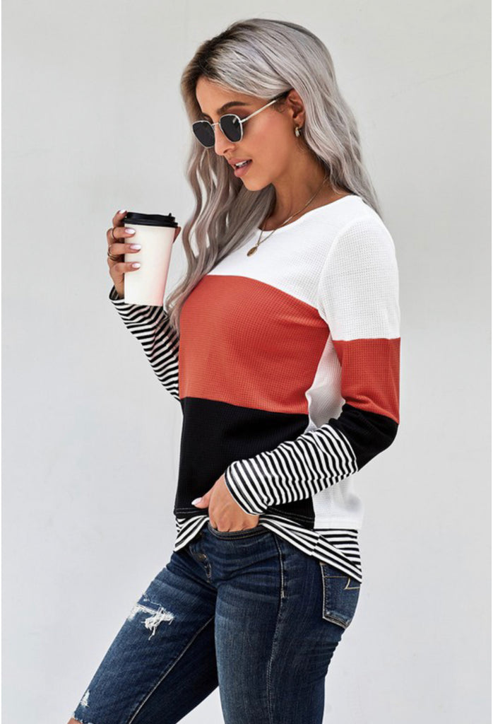 Color block splicing top
