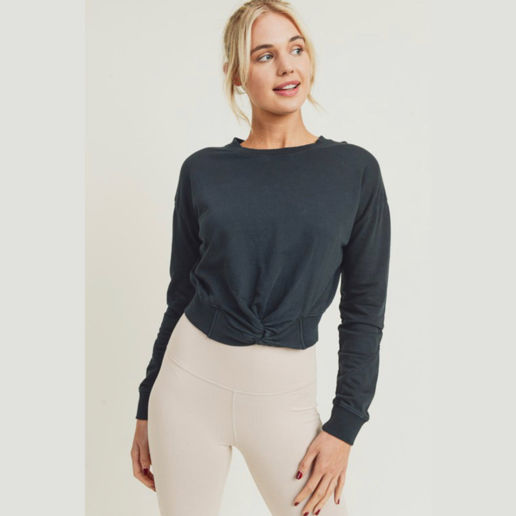 Twist front terry cotton pullover