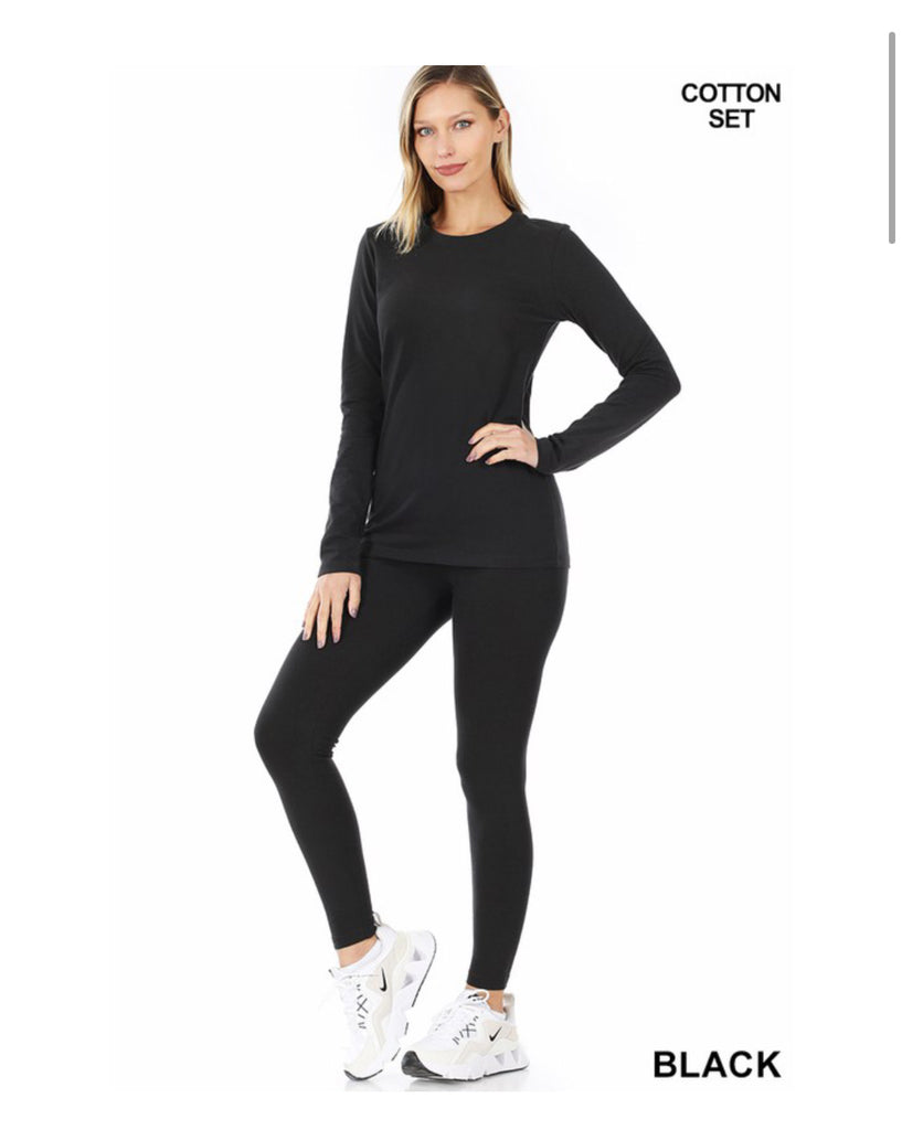 Cotton long sleeve cotton top and leggings set ( black or charcoal)
