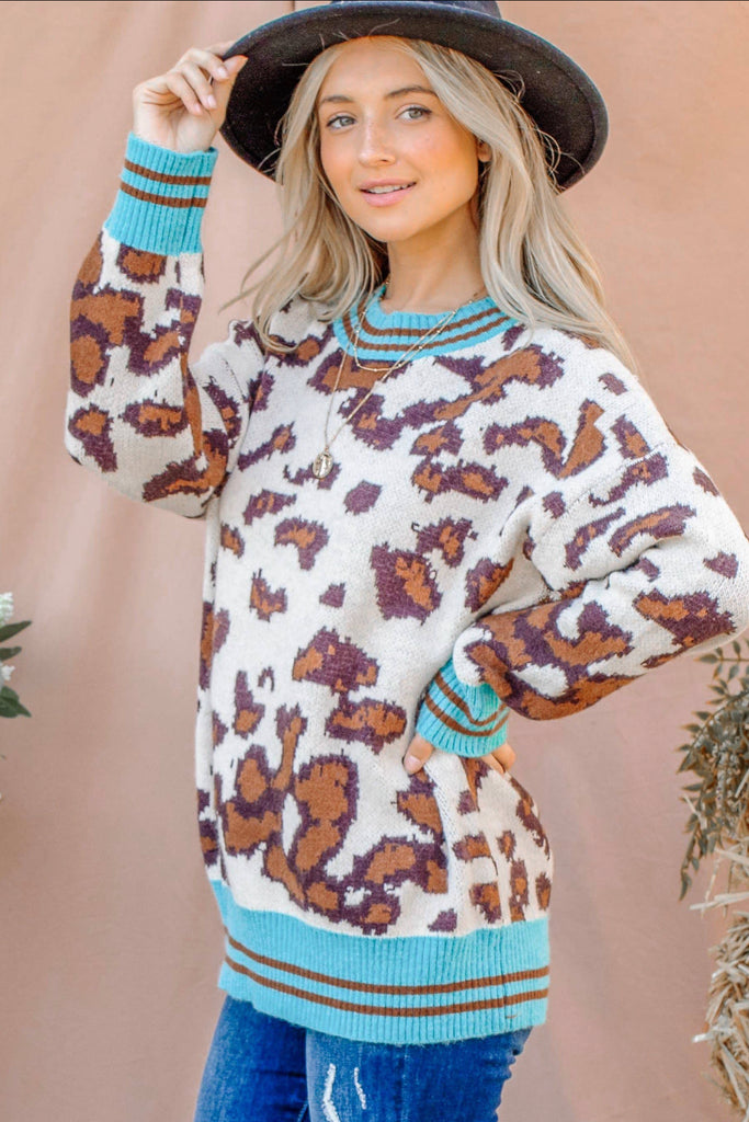 Leopard print pullover sweater