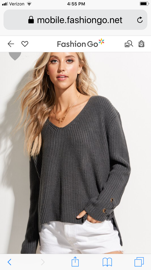 Smoke v-neck knit sweater with wrist detail