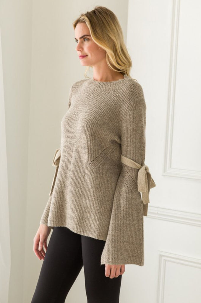 Tied bell sleeve mock neck sweater