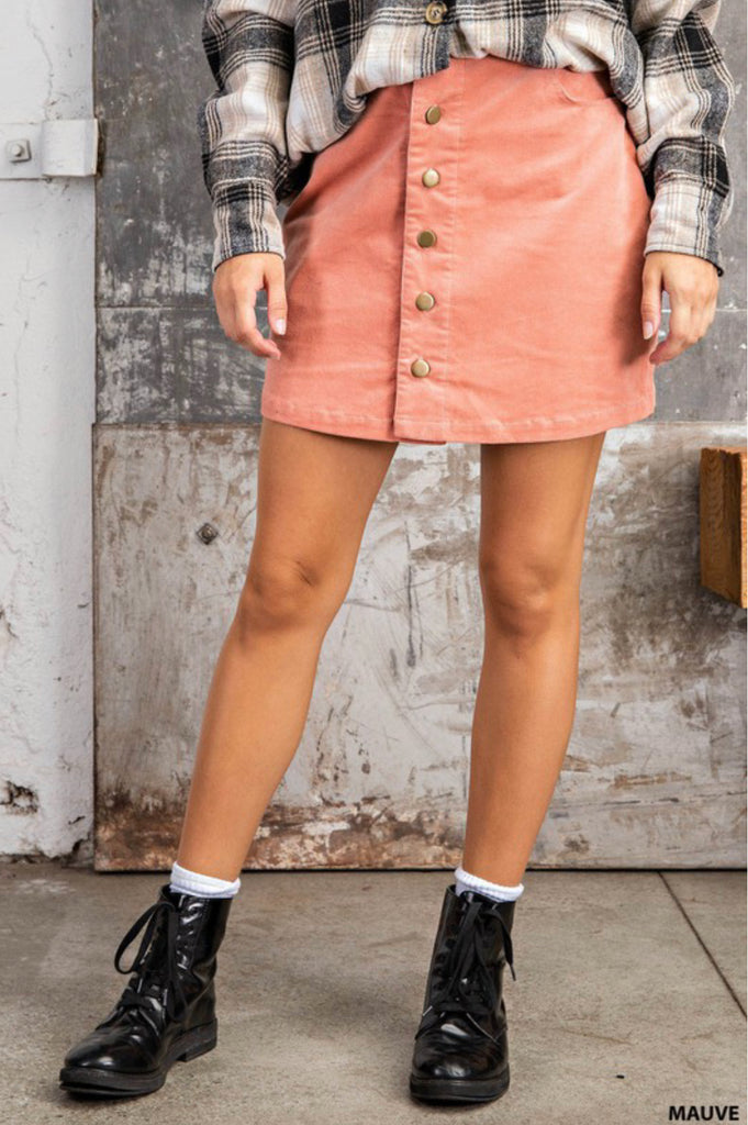 A-line button down corduroy skirt