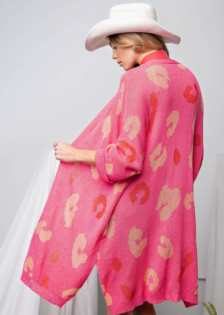 Fuchsia/Coral Animal Pattern Open Front Cardigan