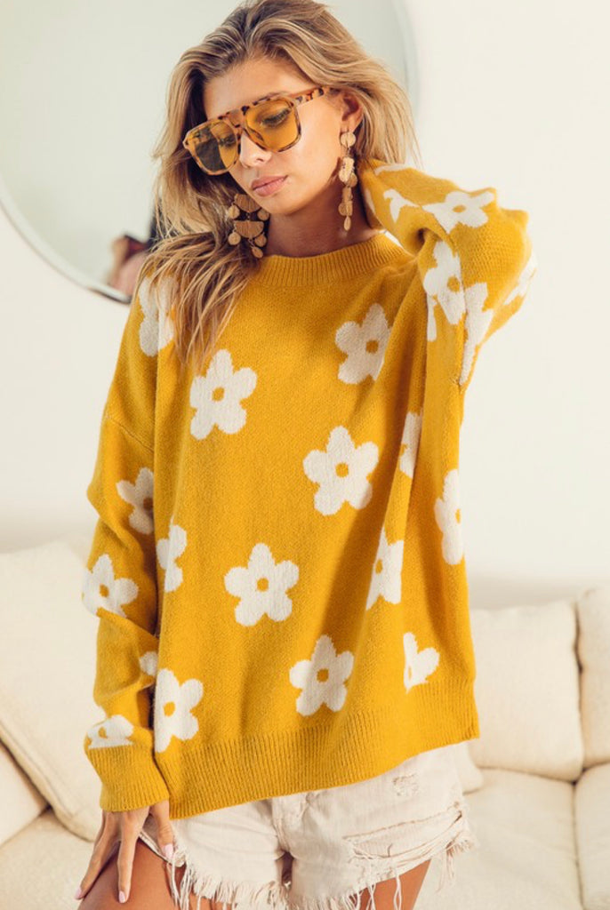 Mustard flower print sweater
