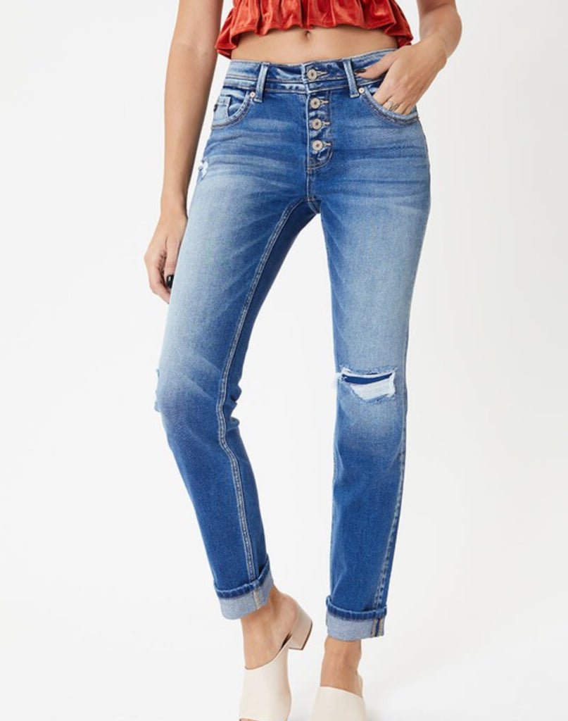 Kancan straight leg exposed button jeans