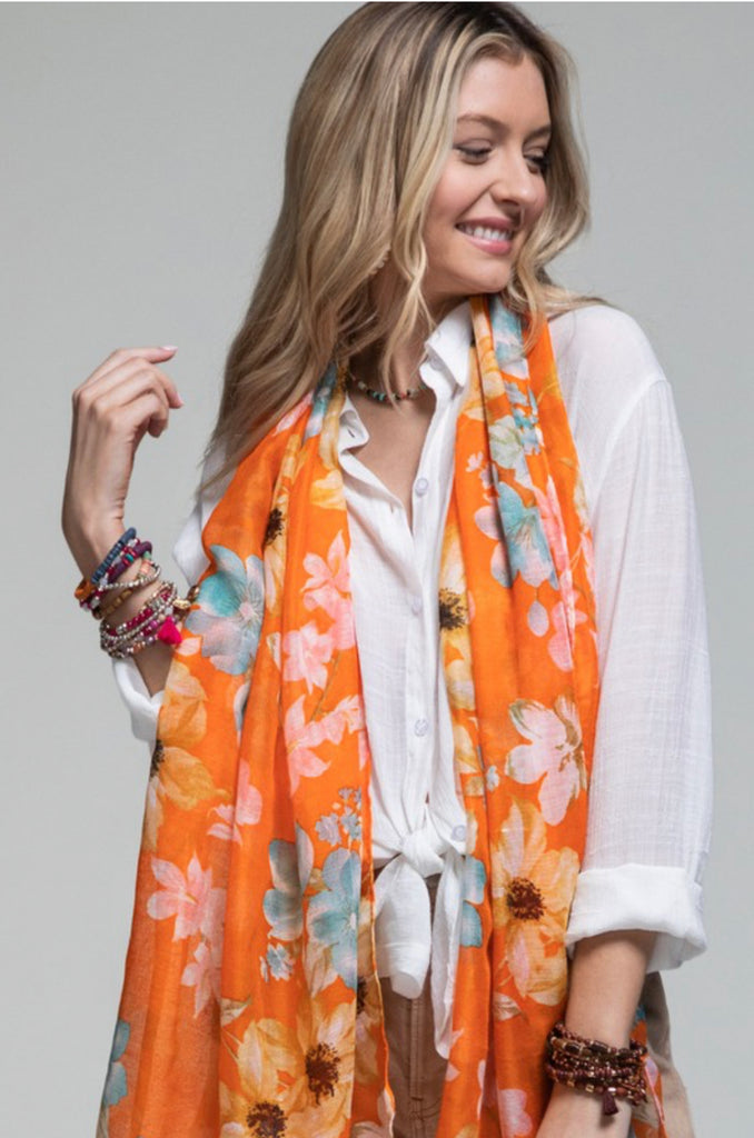 Tangerine floral oblong scarf