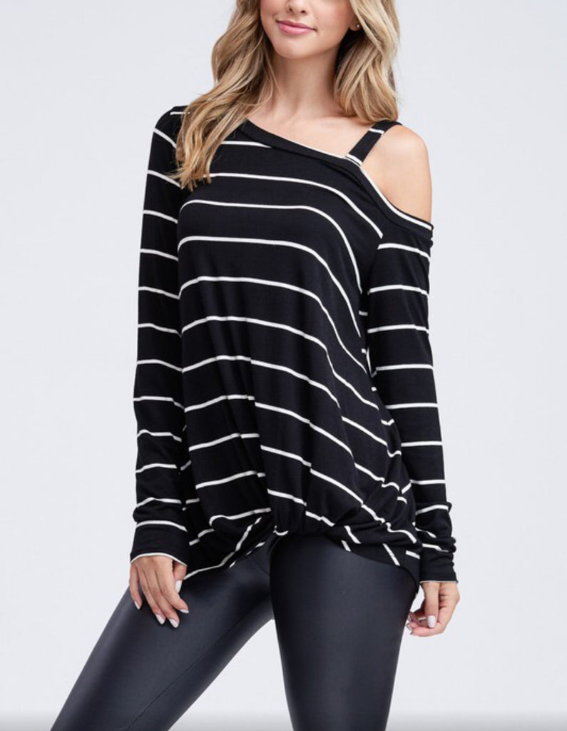Black/White stripe knit off the shoulder top