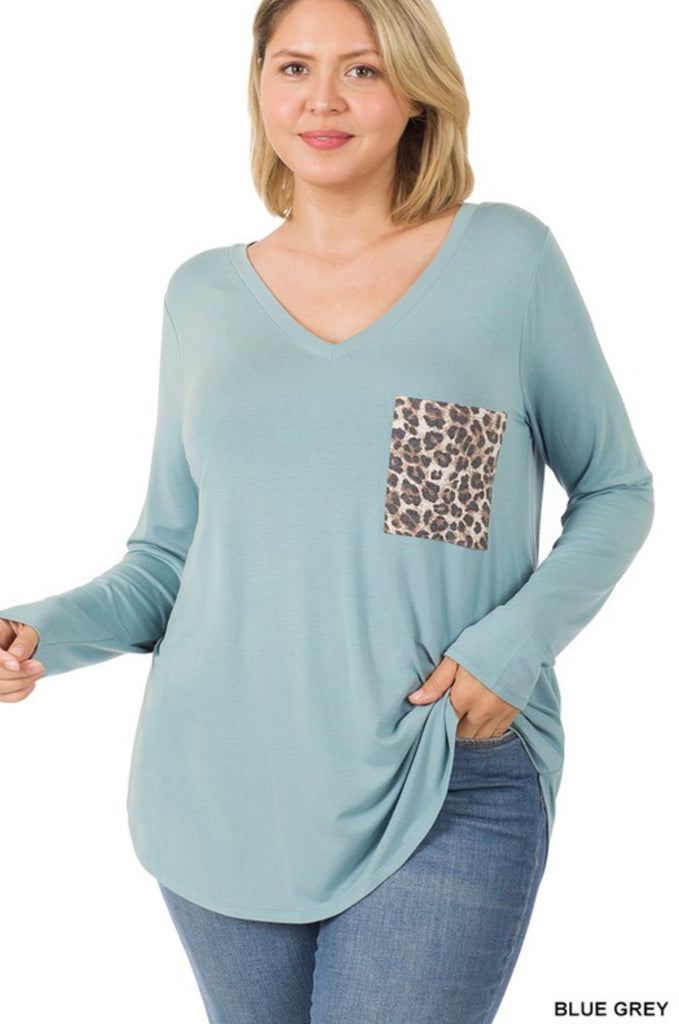 Plus luxe rayon leopard pocket top (color choices)
