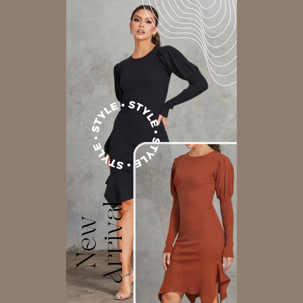 Ribbed dress with uneven hem