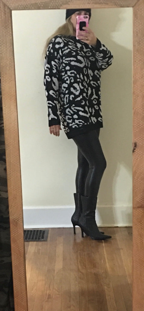 Long sleeve oversized leopard print sweater
