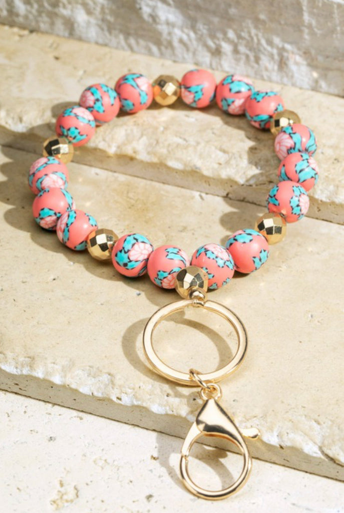 Flower bead key chain bracelet
