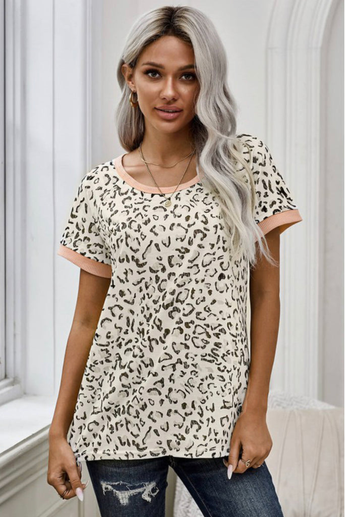 Contrast trim leopard shirt