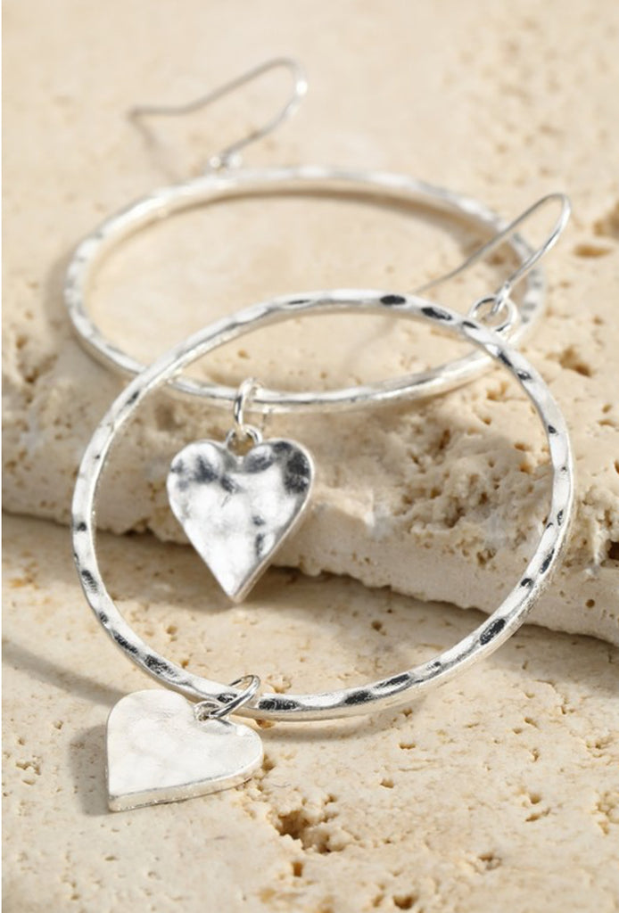 Heart charm dangle earrings (silver or gold)