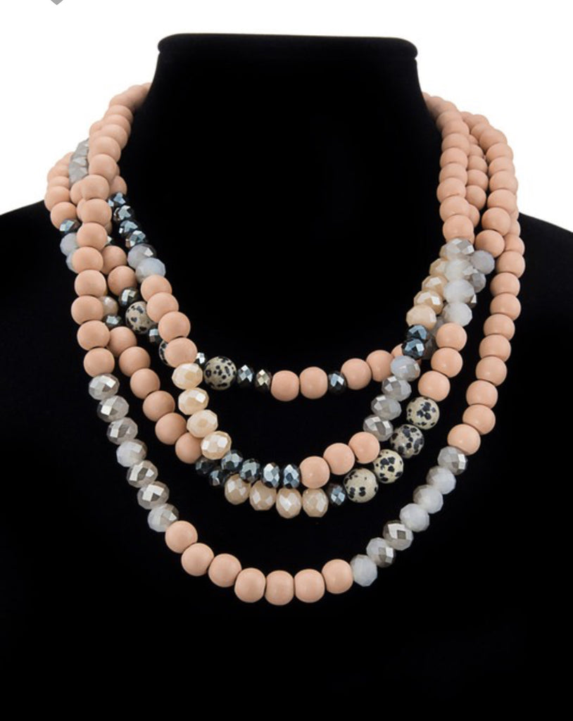 Beautiful 4 layer “short” bead necklace (rose or blue)