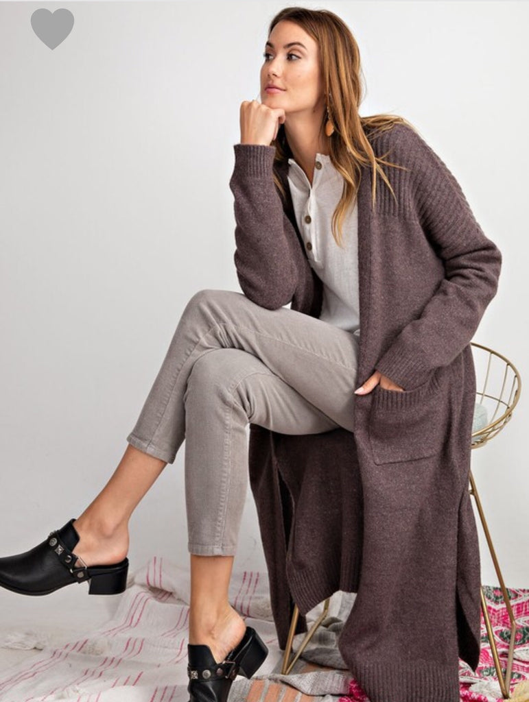Ultra soft slouchy knitted maxi cardigan- eggplant