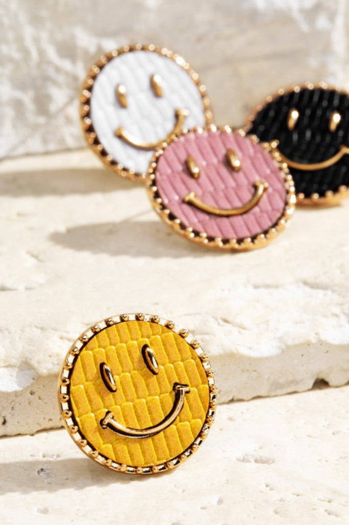 Leather smiley face earrings