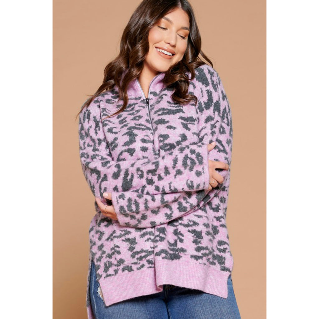 Leopard print pull over knit sweater *plus