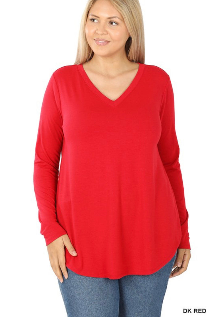 Plus long sleeve v neck top (color choices)