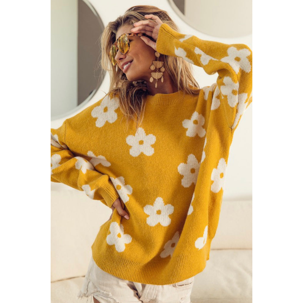 Mustard flower print sweater