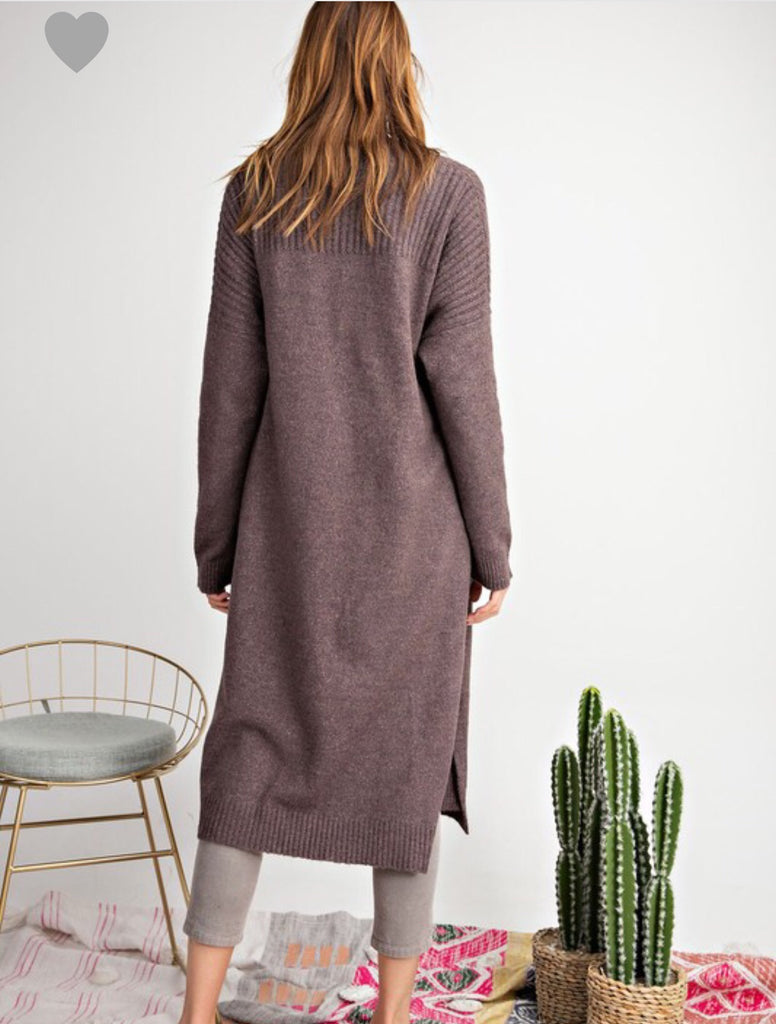 Ultra soft slouchy knitted maxi cardigan- eggplant
