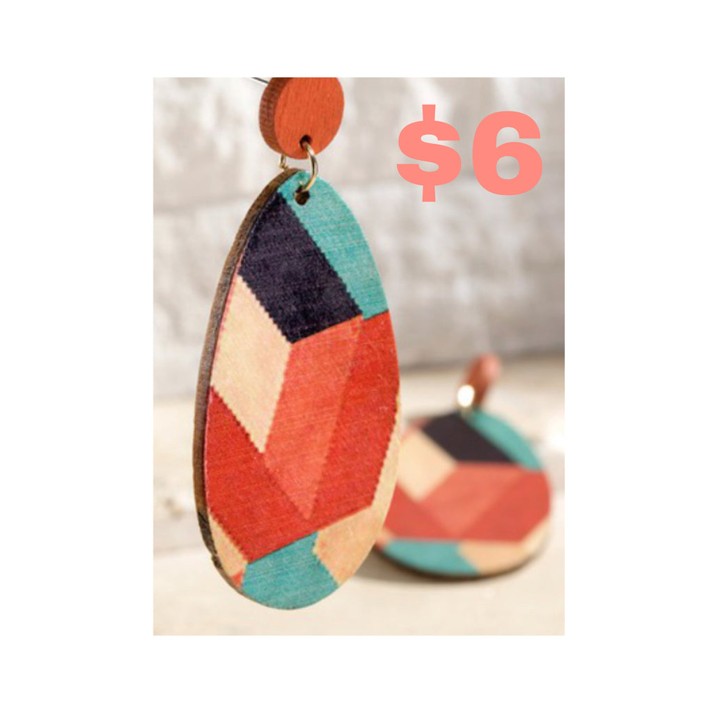 Charming abstract motif wood earrings