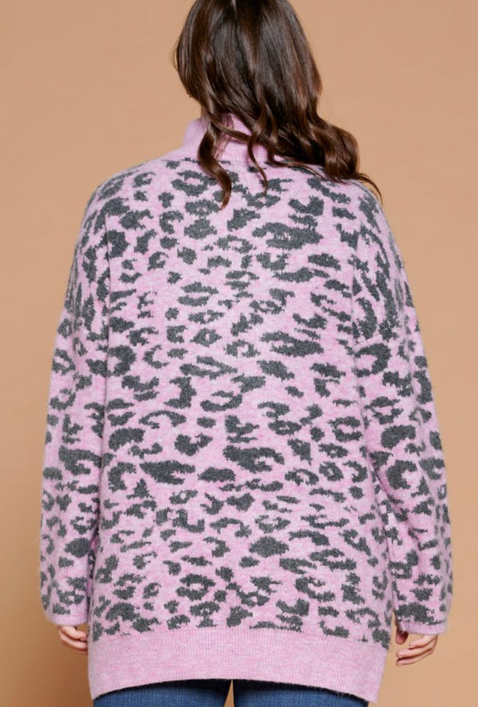 Leopard print pull over knit sweater *plus