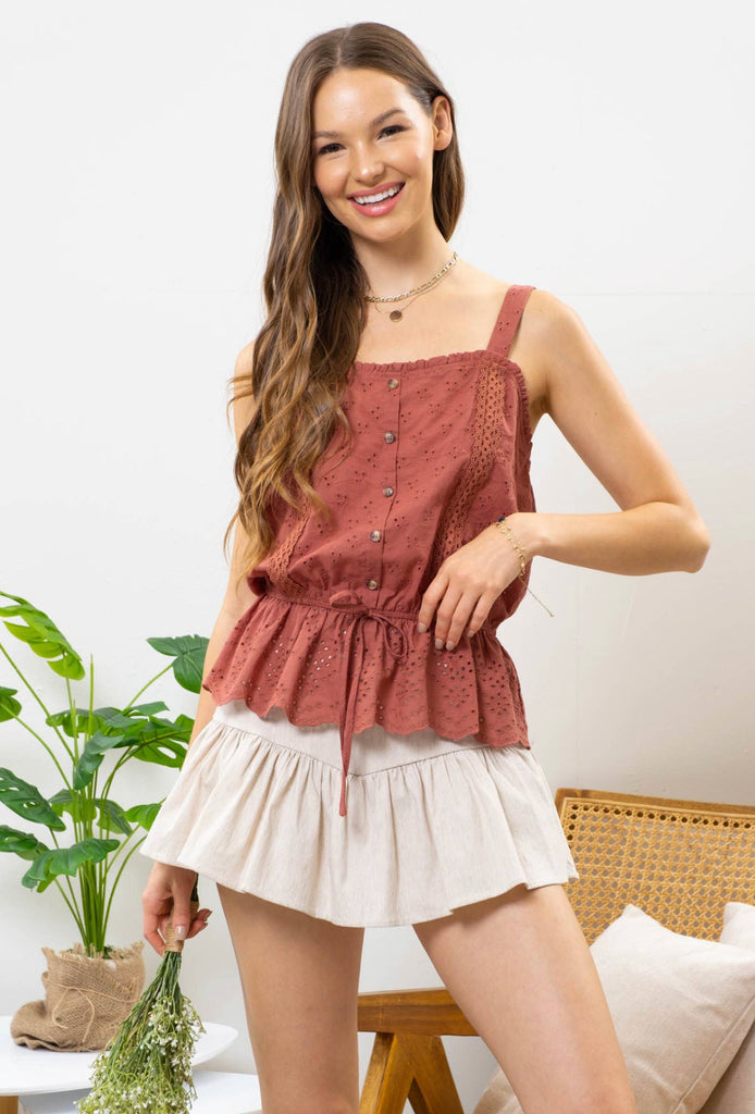 Eyelet embroidered sleeveless top