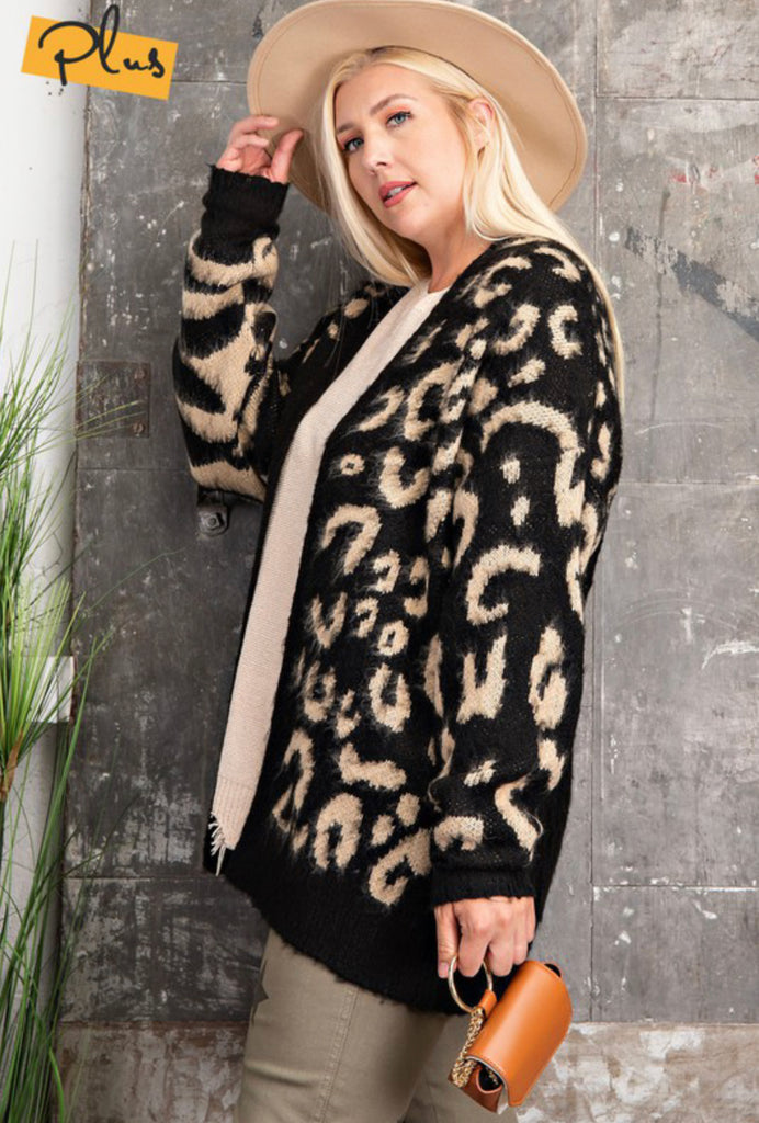 Animal patterned mohair knit cardigan *plus