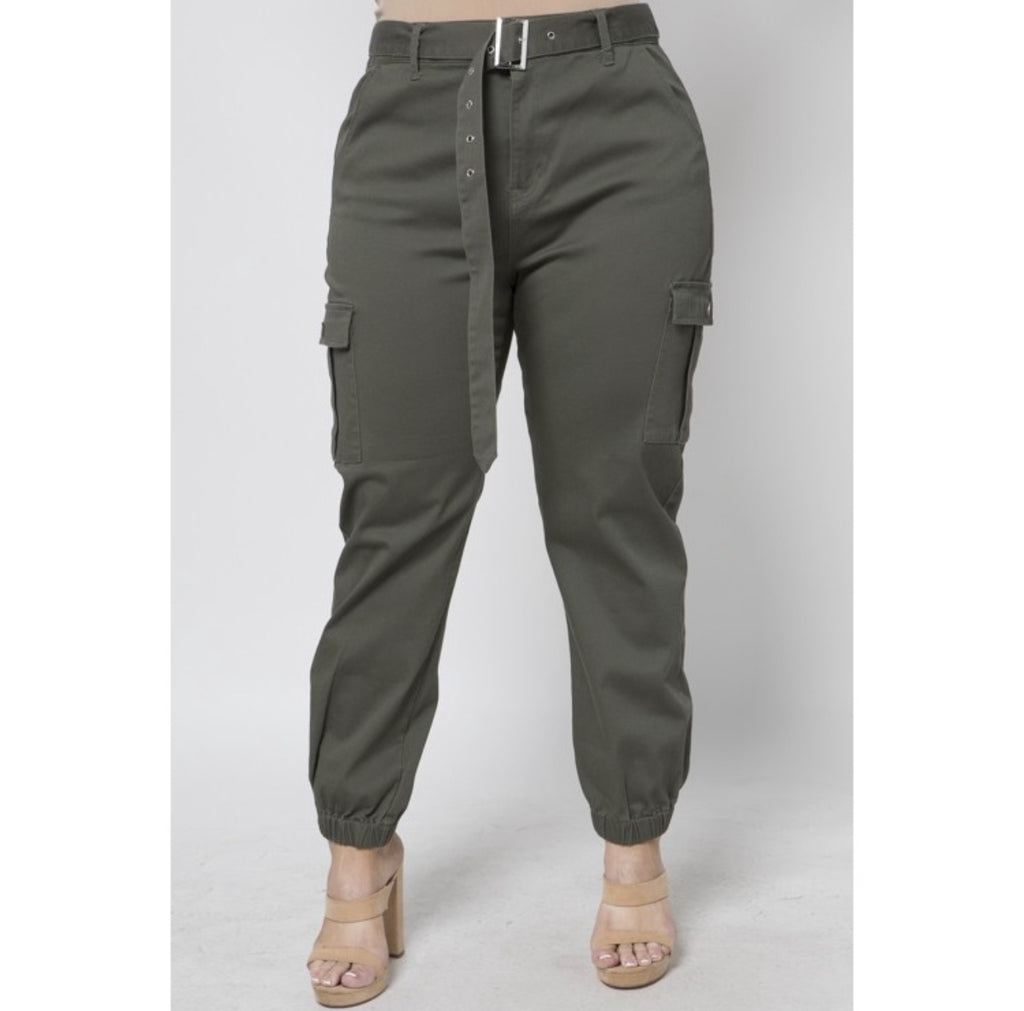 Belted cargo joggers-Plus