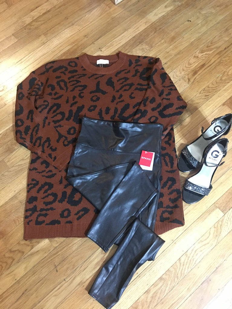 Long sleeve oversized leopard print sweater
