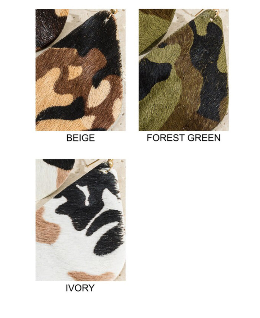 Genuine leather faux fur camouflage earrings (2 colors)