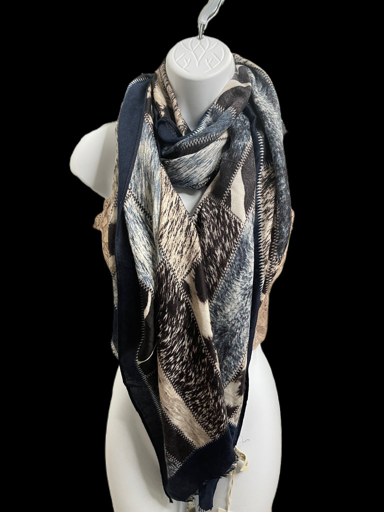 Mixed animal print woven scarf (Navy or Pink)