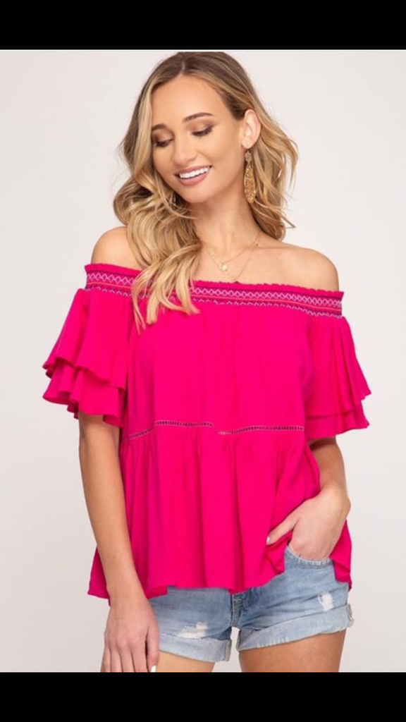 Off the shoulder ruffle sleeve top